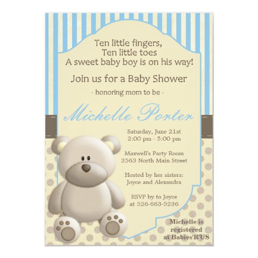 Teddy bear Baby Shower Invitation for a boy Zazzle