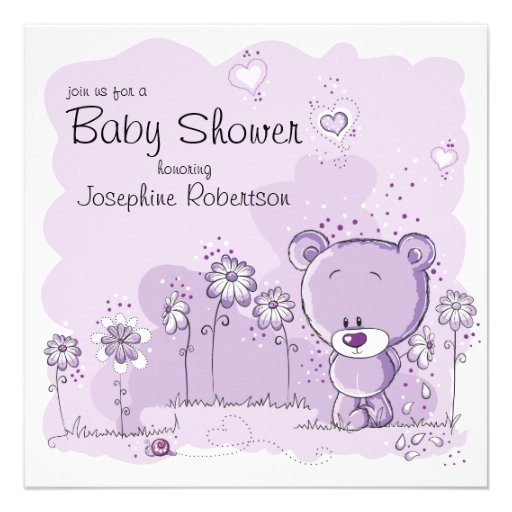 Teddy Bear Baby Shower Invitation - Purple