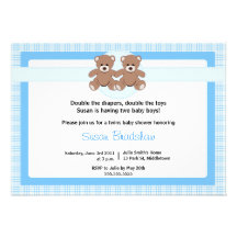 Teddy Bear Baby Shower Invitation - Twin Boys