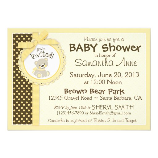 Teddy Bear Baby Shower Yellow Announcements