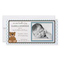 Teddy Bear Blue Customized Birth Announcement photo cards