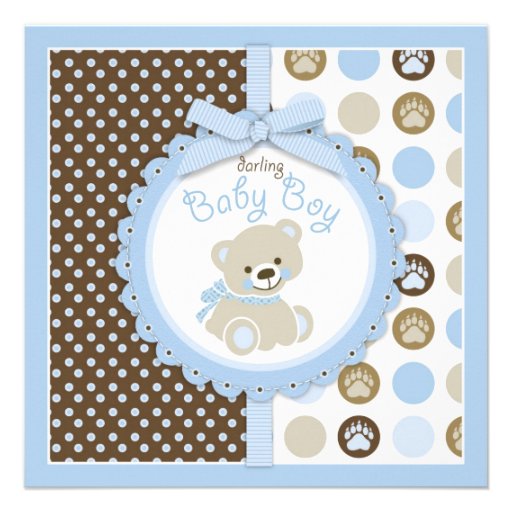 Teddy Bear Boy Baby Shower Blue 2 Personalized Invite