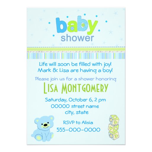 Teddy bear boy baby shower invitation