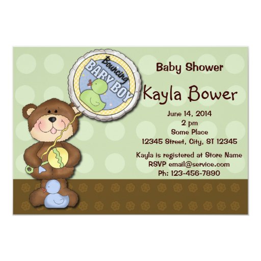 Teddy Bear Boy Brown Green Baby Shower Custom Invitation Teddy Bear Boy Brown Green Baby Shower Custom Invitation