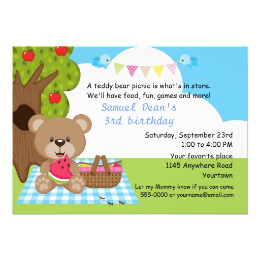 Teddy Bear Boys Picnic Birthday Announcement