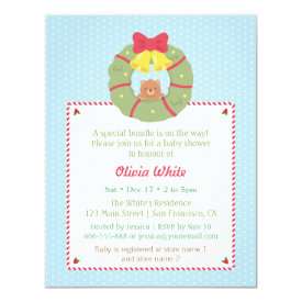 Teddy Bear Christmas Wreath Baby Shower Invitation