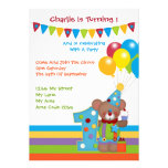 Teddy Bear Clown First Birthday Party invitations