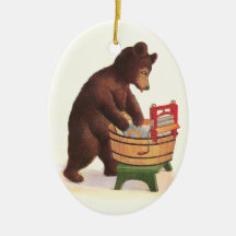 Teddy Bear Doing Laundry Ornament