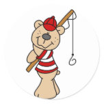 Teddy Bear Fishing Round Sticker