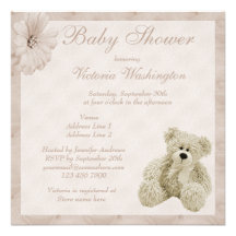 Teddy Bear & Flowers Neutral Baby Shower Personalized Invitations