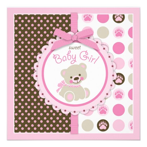 Teddy Bear Girl Baby Shower Pink Personalized Invitations