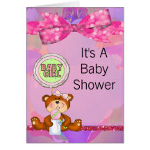 Teddy Bear Girl Glitter Sparkle Baby Shower Cards