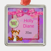 Teddy Bear Girl Glitter Sparkle Baby Shower Christmas Ornaments