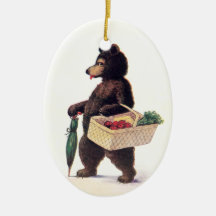 Teddy Bear Goes to Market Christmas Tree Ornaments