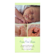 Teddy bear green montage baby birth announcement photo cards