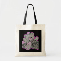 Teddy Bear Grey & Pink on Black Canvas Bags