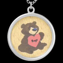 Teddy Bear Holding Hugs Heart Necklace necklaces