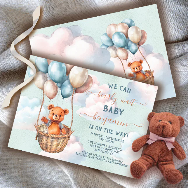 Teddy Bear Hot Air Balloon Baby Shower Invitation Zazzle