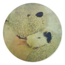 Teddy Bear Hugs A Guinea Pig Round Sticker