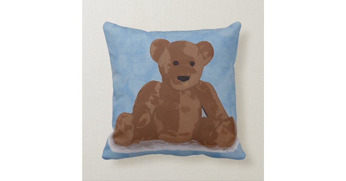 Teddy Bear in Blue Throw Pillow Zazzle