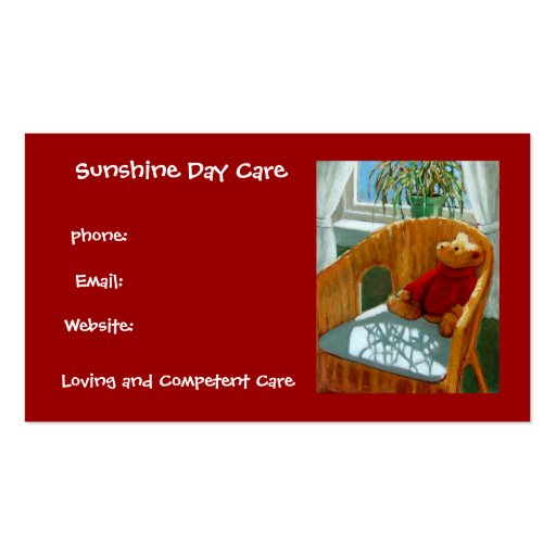 Teddy Bear in Pastel: Day Care Business: Red Business Card (front side)