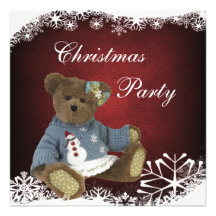 Teddy Bear in Snowman Sweater Christmas Party Invitations