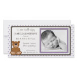 Teddy Bear Lilac Customized Birth Announcement photo cards