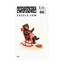 Teddy Bear Mends Clothes Postage Stamp