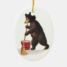 Teddy Bear Mopping Floor Christmas Ornament