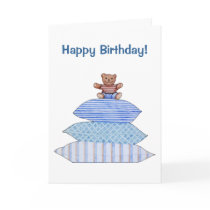 Teddy Bear on Cushions Birthday Card by floatinglemons Teddy Bear on Cushions Birthday Card