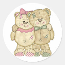 Teddy Bear Pair - Original Colors Round Stickers