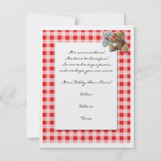 Teddy Bear Picnic with Red and White Tablecloth invitation
