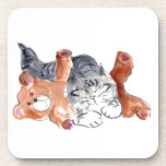 Teddy Bear Pillow, Sumi-e in color Drink Coaster