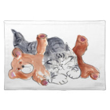 Teddy Bear Pillow, Sumi-e in color Place Mat