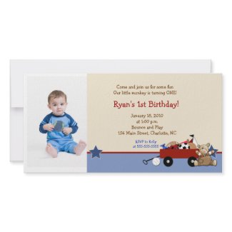 Teddy Bear Red Wagon 8x4 Birthday Photo Card zazzle_photocard