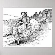 Teddy Bear Riding Angora Goat Print