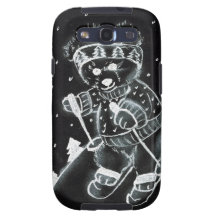 Teddy Bear Skiing in black and white