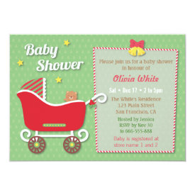 Teddy Bear Sleigh Stroller Baby Shower Invitations