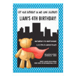 Teddy Bear Super Hero Boys Birthday Party Invite invitations