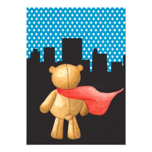 Teddy Bear Super Hero Boys Birthday Party Invite