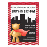 Teddy Bear Super Hero Boys Birthday Party Invite invitations
