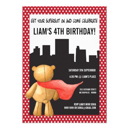 Comic Book Super Heroes Boys Party Ideas teddy bear super hero boys birthday party invite rdc189c72c17c411cbc9fd327910cad76 8dndx 8byvr 450 Party Simplicity Comic Book Super Heroes Boys Party Ideas