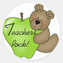Teddy Bear Teachers Rock Tshirts and Gifts Round Sticker