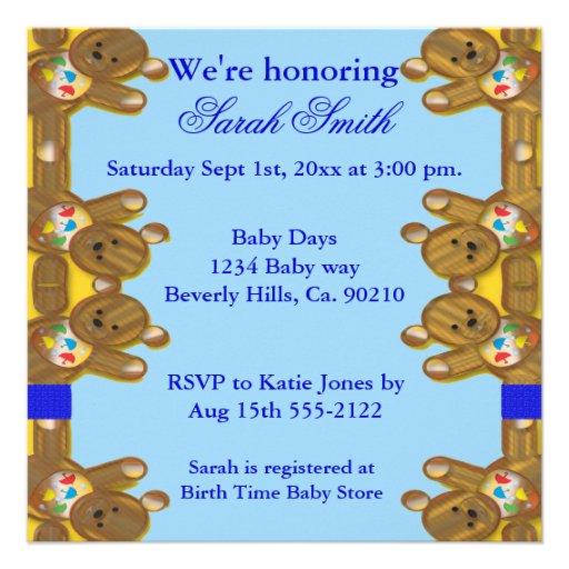 Teddy Bear Umbrella Boy Baby Shower Invite