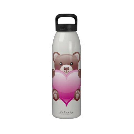 Teddy Bear Valentine Heart  Liberty Bottle Water Bottle