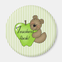 Teddy Bear with Apple Teachers Rock Magnet