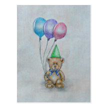 teddy bear with balloons postcard