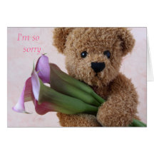 teddy bear with calla lilies apology card