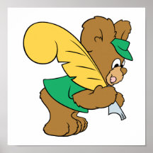 teddy bear with quill pen writer print