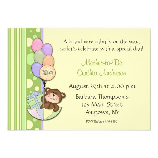 Teddy Bear Yellow Baby Shower Invitation